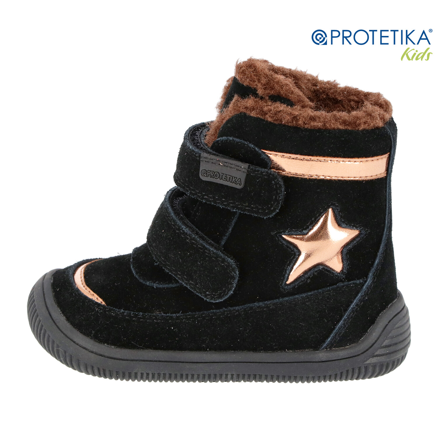 Protetika - zimné barefootové topánky LINET black - zateplené kožušinkou