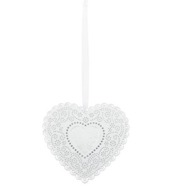 Srdce kovové závesné biele 12,5 x 11,5 cm