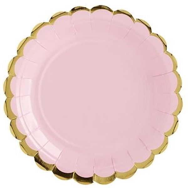 Papierové taniere ružové zlatý okraj 18cm 6ks